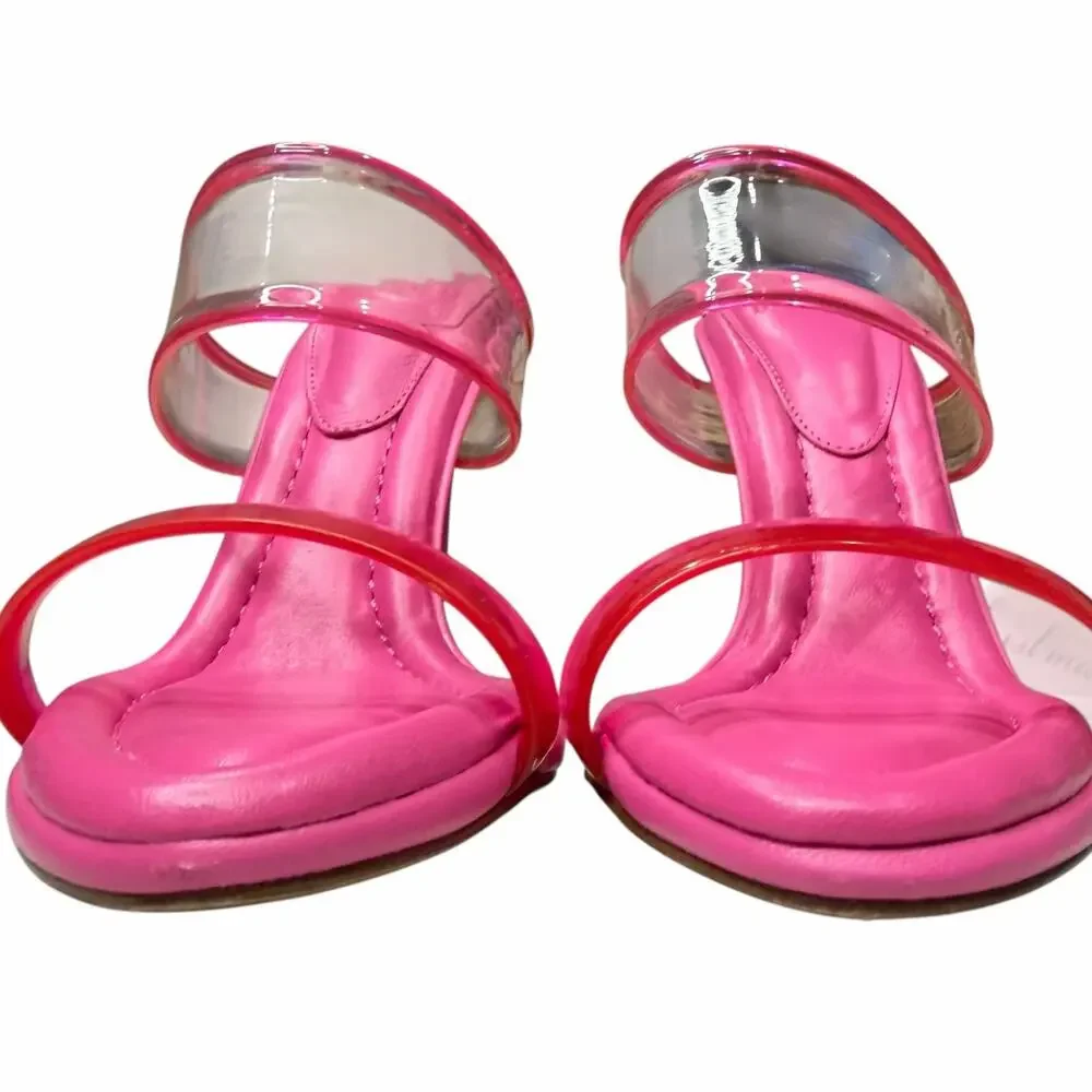 Alexandre Birman Joanna Sandal‎ Womens 5 Pink Leather PVC Mules Barbiecore Chic